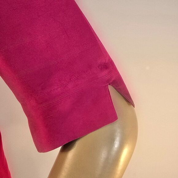 AK Anne Klein Button Front Silk Blouse Sz 10 Short Sleeve Magenta Hot Pink - Picture 5 of 9